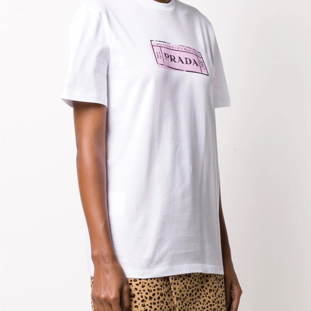 Prada Women's White Logo Ticket T-shirt